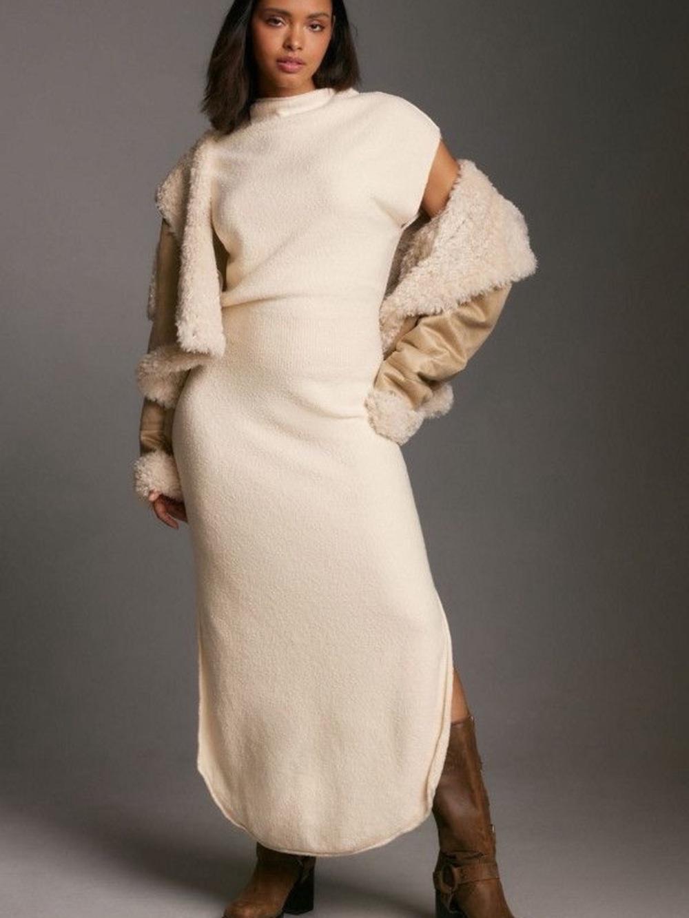 Daily Practice by Anthropologie Column Sweater Midi Dress IVRY MP Petite NWT